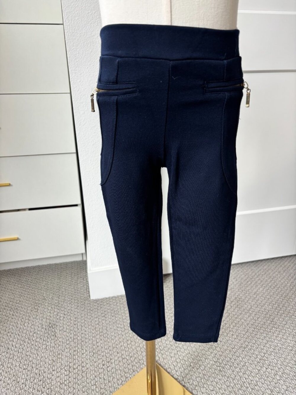 Zara Kids Dark Blue Bottom Pants Pull On Girl's Size 3-4 Toddler Zip Pockets